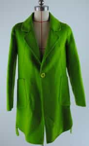 Vibrant green bespoke wool coat for a young lady