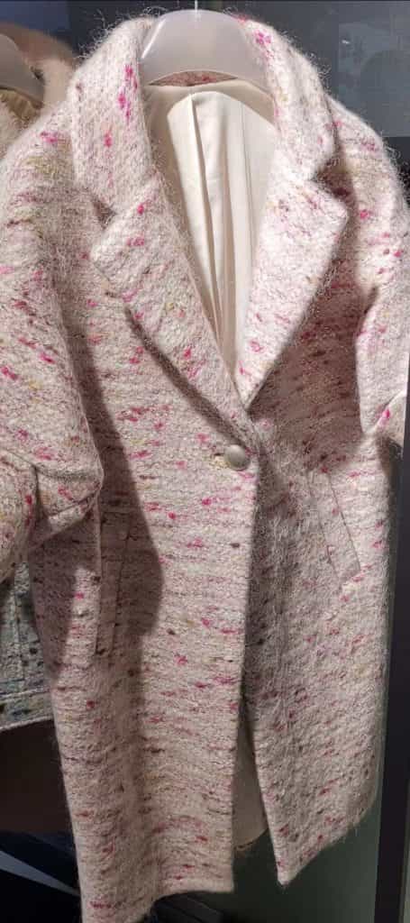 pink women wool knit loop jacket