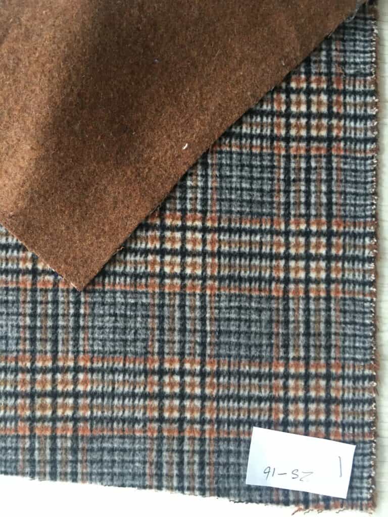 brown back grey check double face woolen fabric