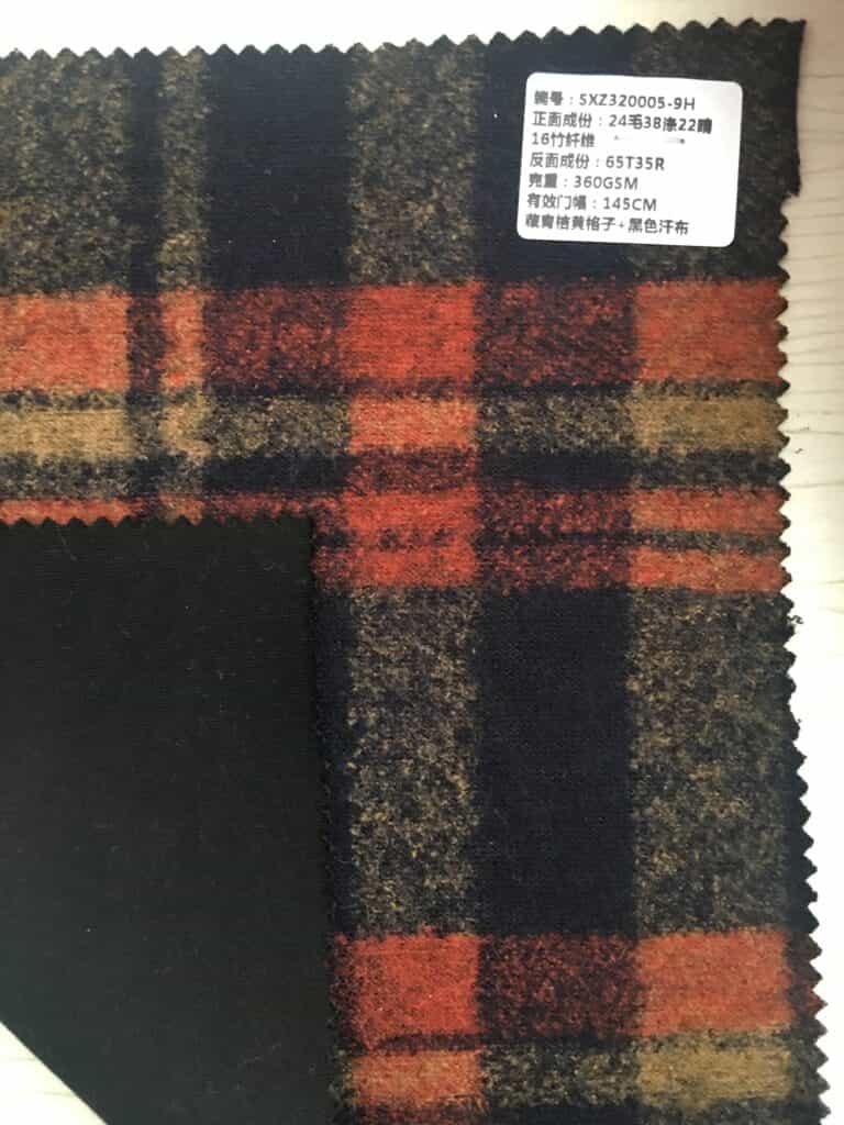 red yellow black check wool knit fabric