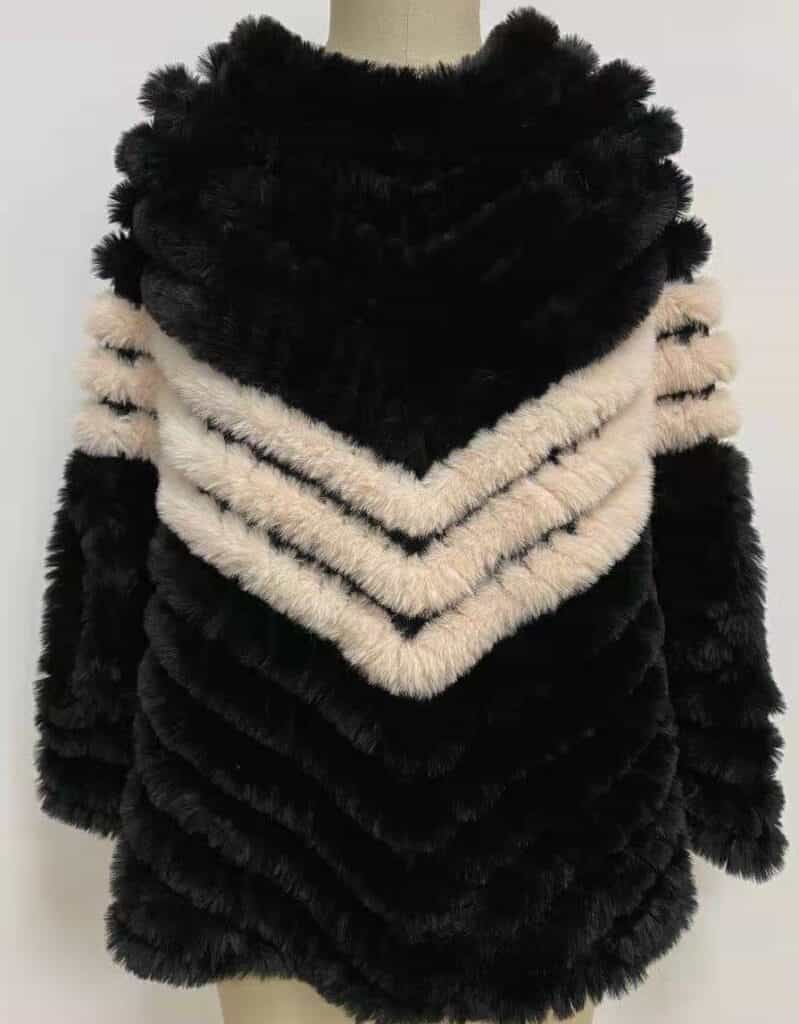 black white knitting fur jacket 