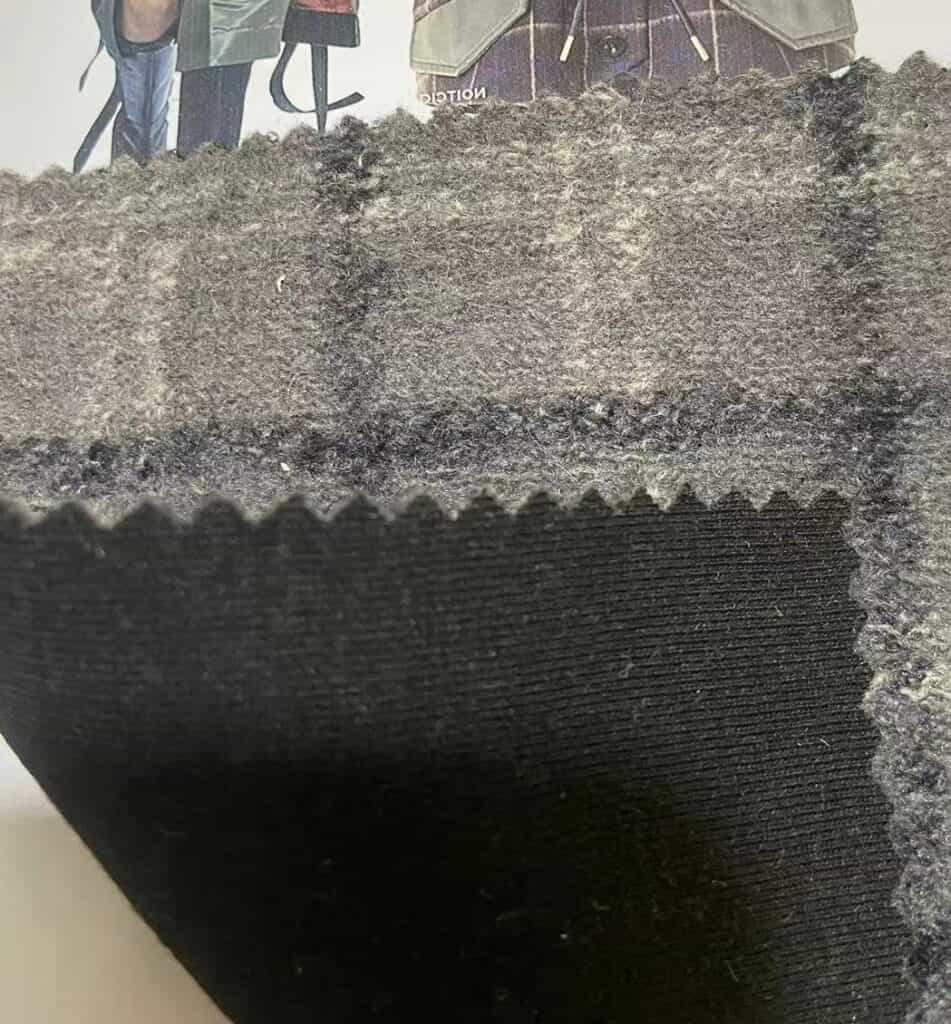 dark grey check wool knit fabric with single jersey fabric