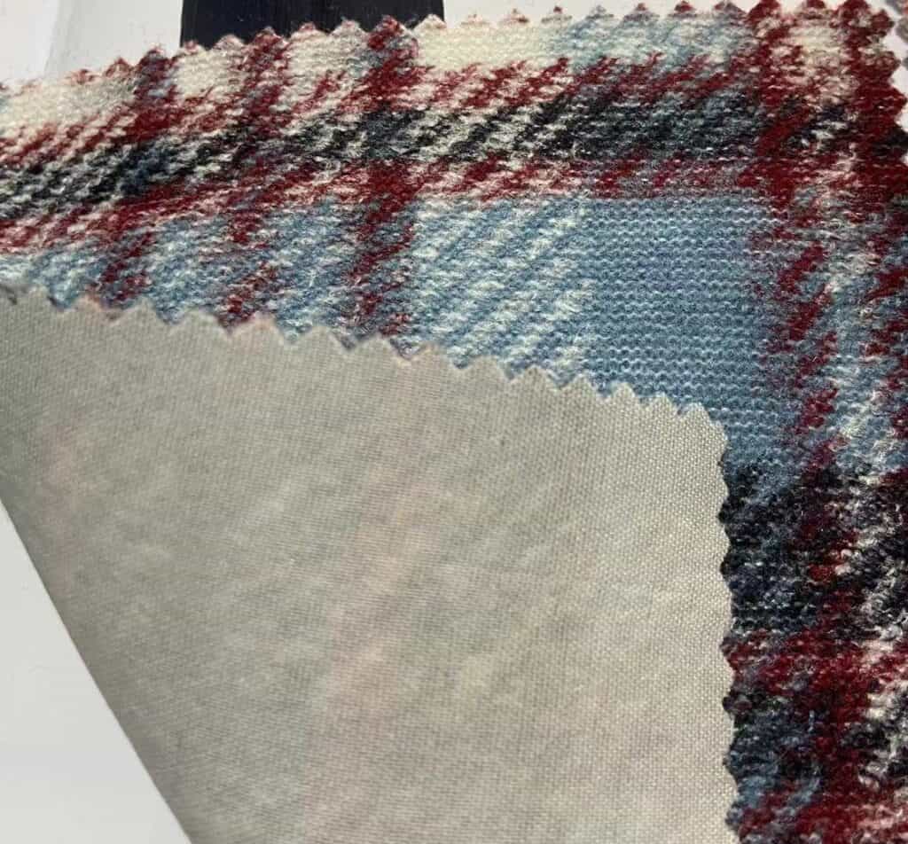 red blue wool knit fabric with woven fabric