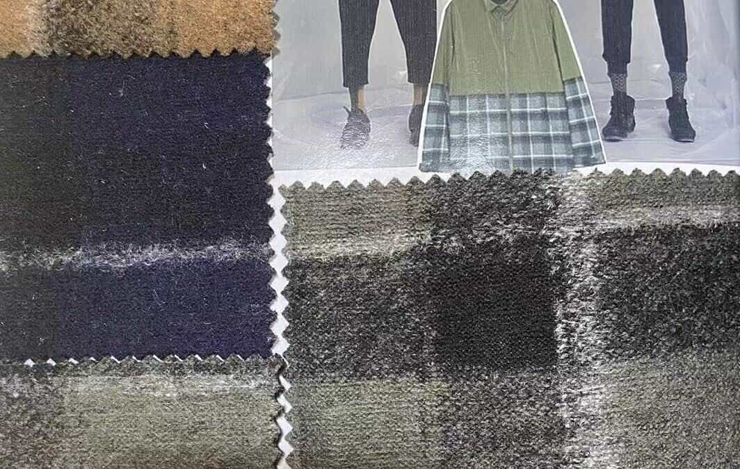 wool knit fabric grey check and camel check