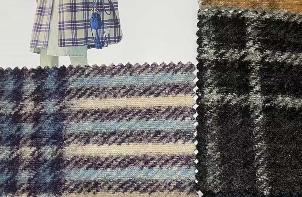 big check wool knit fabric with composite fabric