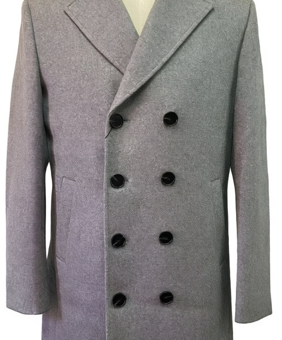 men's grey double-breasted coat front view