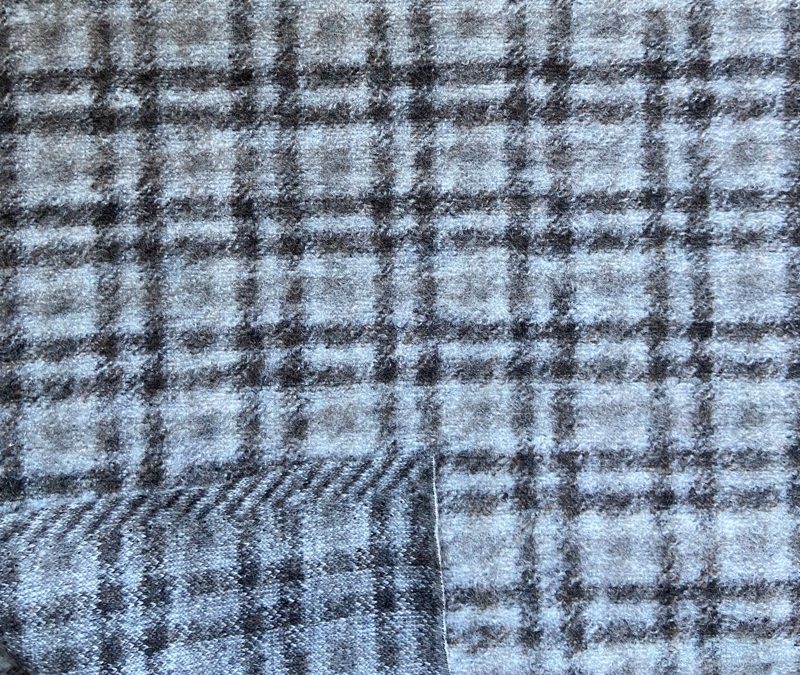 Brown grey check wool knitted fabric swatch