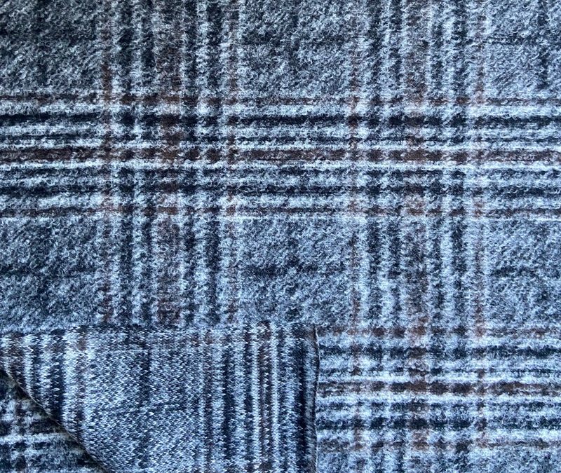 Red white grey tartan wool knit fabric for men's jackets with bold plaid pattern
